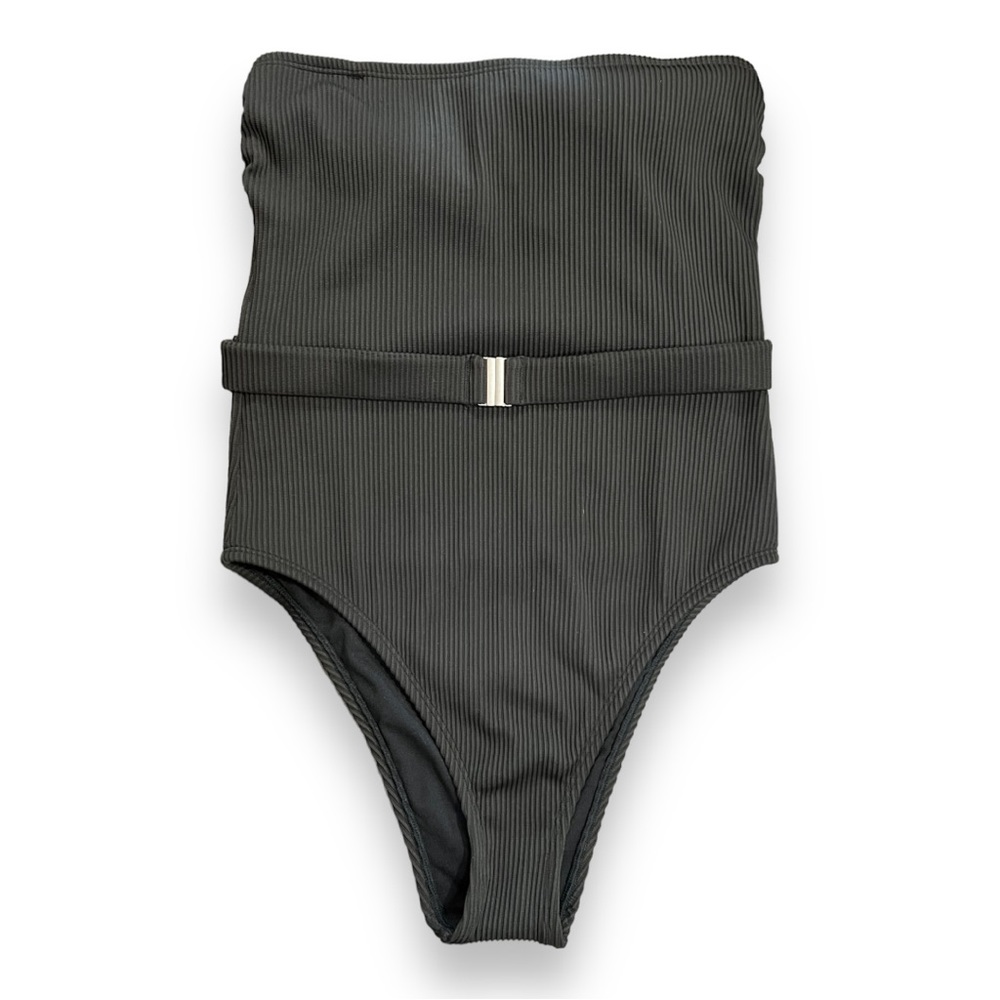 Abercrombie & Fitch Ribbed Strapless One-Piece Swimsuit in Dark Gray
